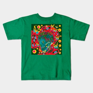 skeleton flower of the death ecopop in buttefly homunculus mexican green art Kids T-Shirt